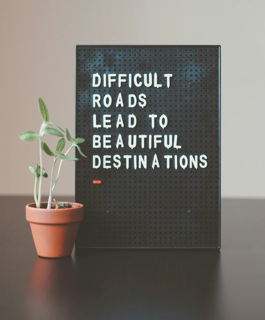 Home motivational quote letter board with plant